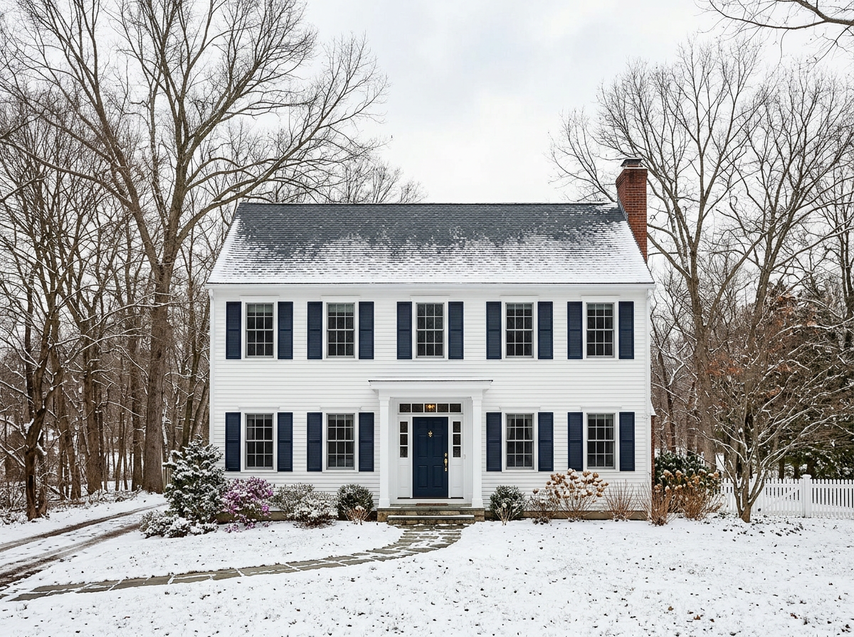 Modest colonial exterior freshly painted before winter